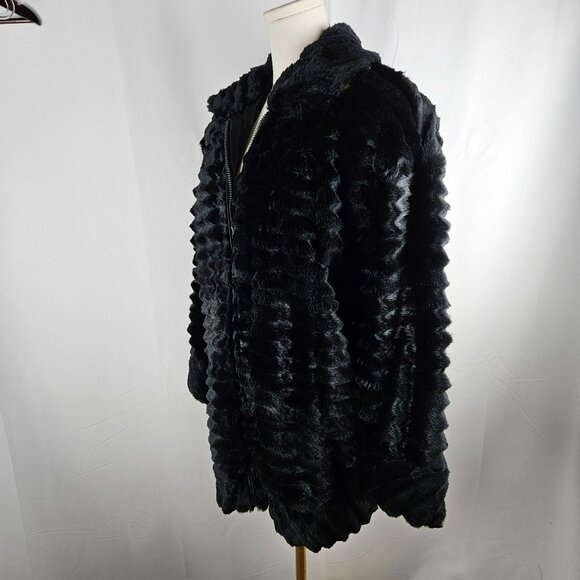 Carole Little Vintage Black Faux Fur Jacket Medium Evening Party Luxurious - Picture 5 of 11